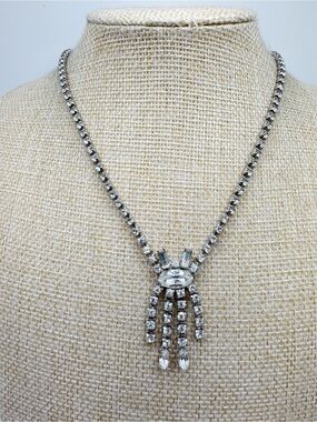 Vintage Silver Crystal Fringe Drop Necklace